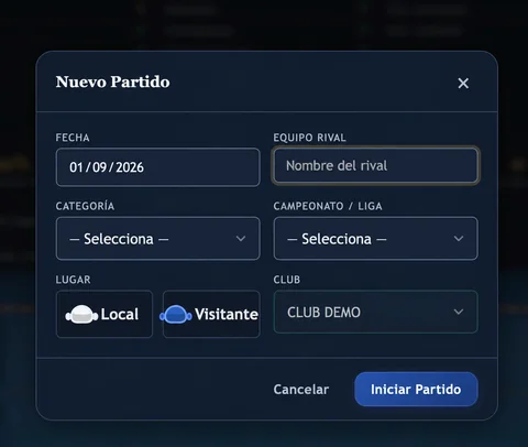 Jugador/a · Nuevo partido en WP Player Stats