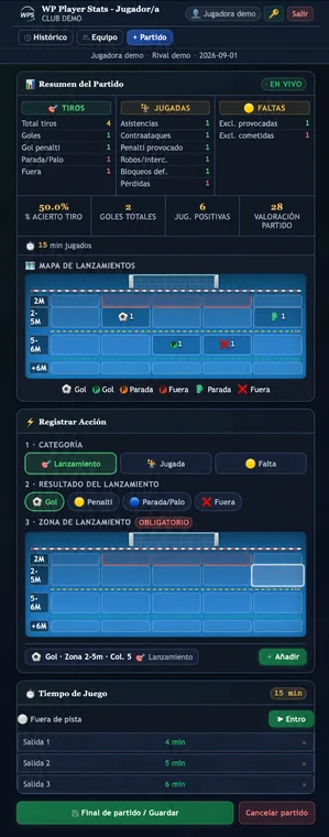 Jugador/a · Partido en curso en WP Player Stats
