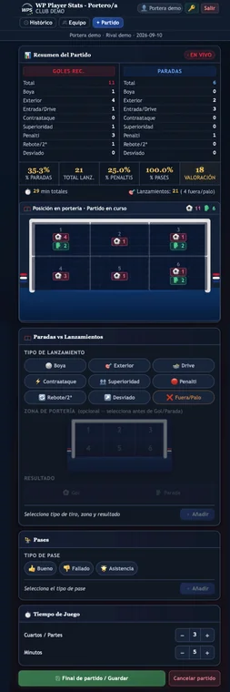 Portero/a · Partido en curso en WP Player Stats